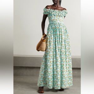 Agua by Agua Bendita blue, off the shoulder, floral, gown.